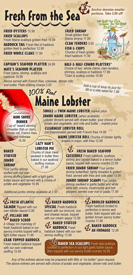 The Village Inn Seafood Restaurant Auburn Maine Menu - MenusInLA