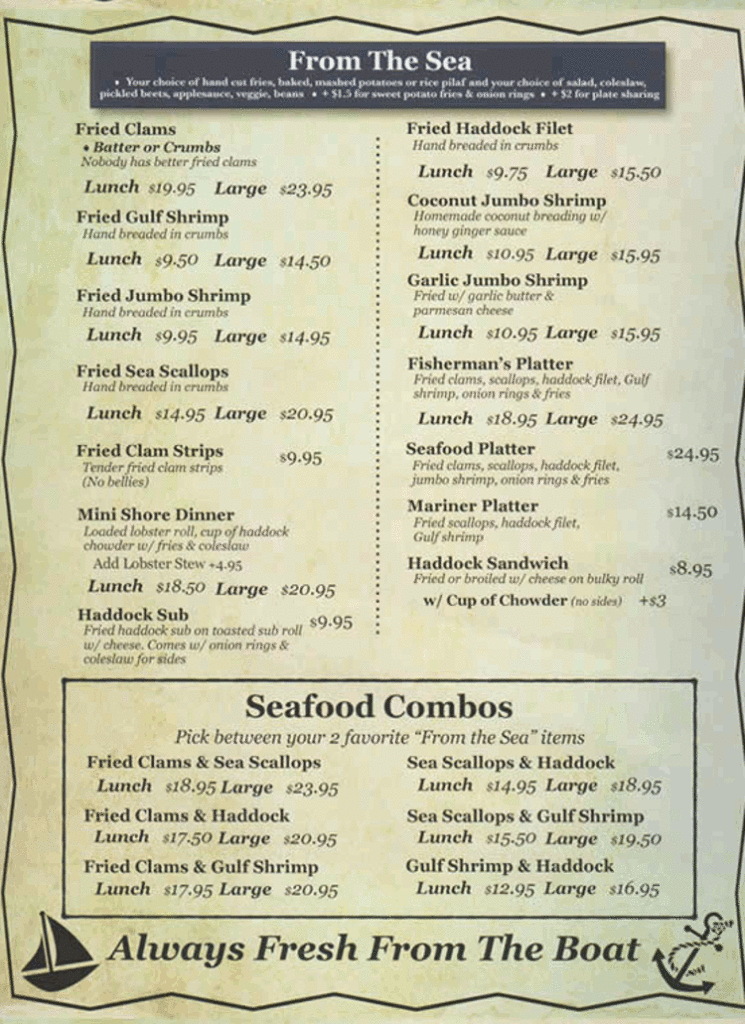 Chickadee of Lewiston Maine seafood menu pg2 Lewiston & Auburn Maine