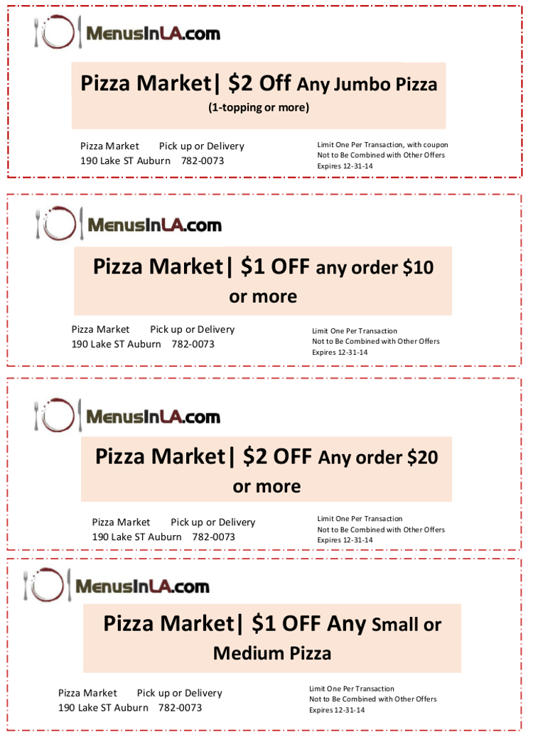 Pizza Market Menu -Auburn Maine- Restaurant - MenusInLA - Lewiston ...