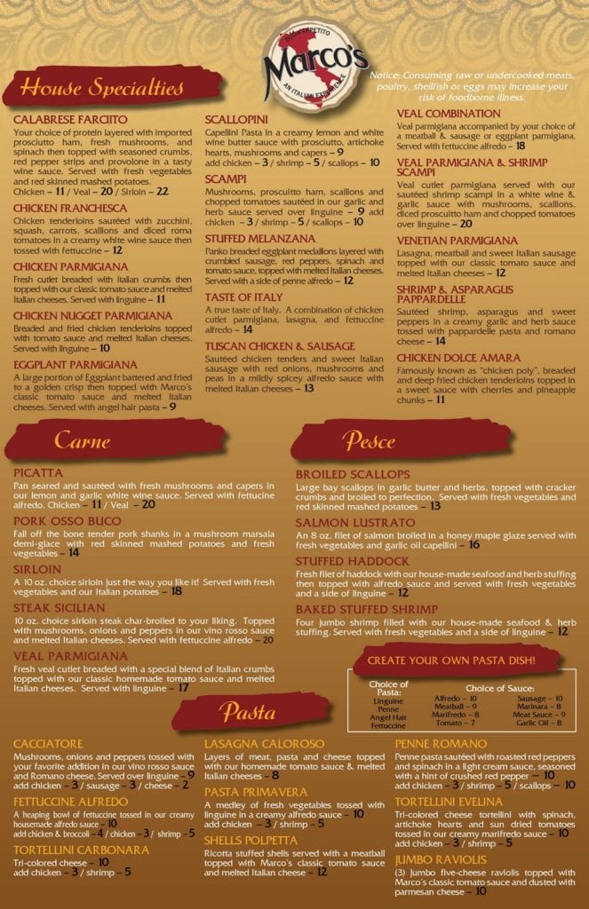 marcos italian restaurant lunch menu pg2 Lewiston & Auburn Maine