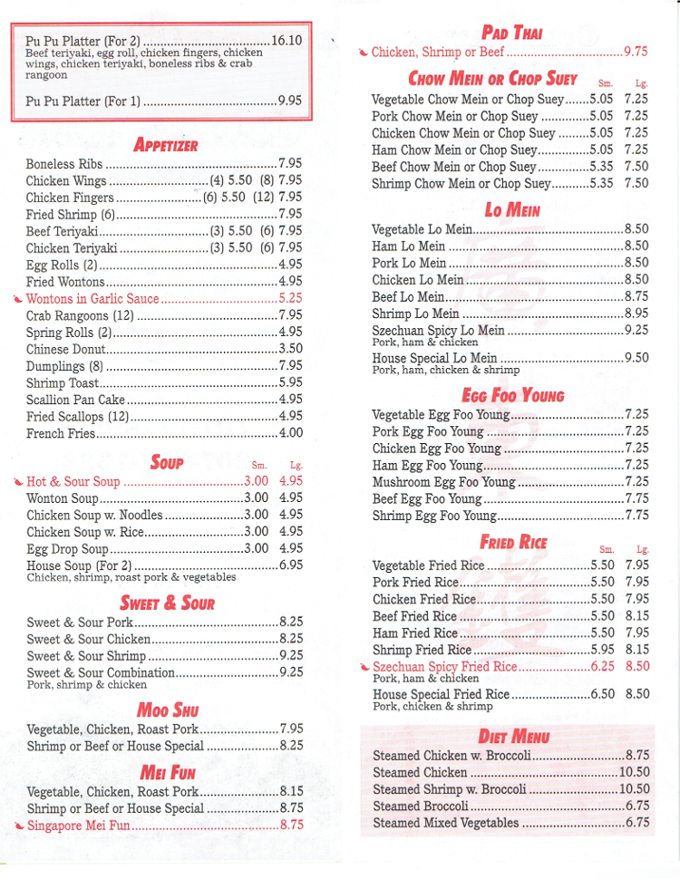 Canton chinese deals menu