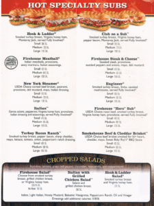 fire house subs takeout menu
