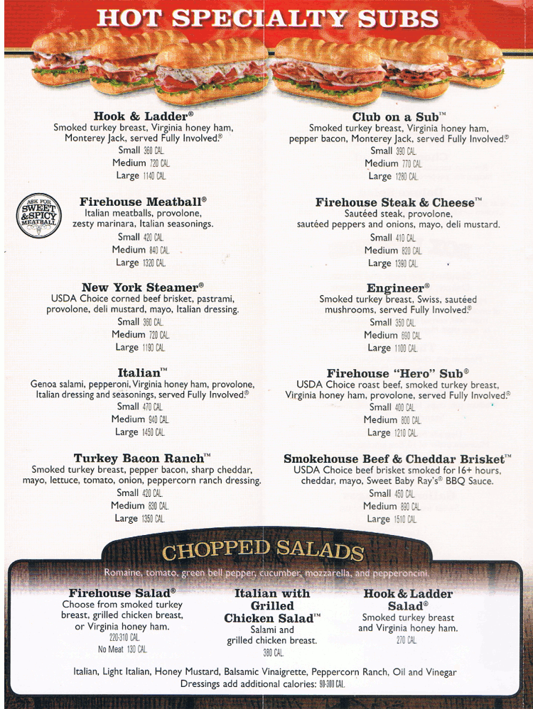 Firehouse Subs Printable Menu With Prices